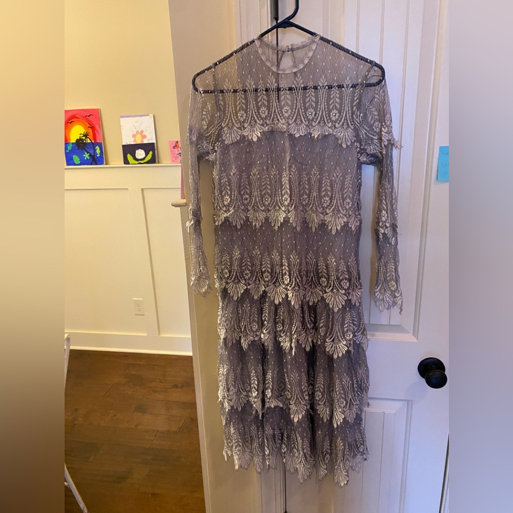 Rina diMontella at Lillie Rubin Silver Gray Lace and Sequin Dress
